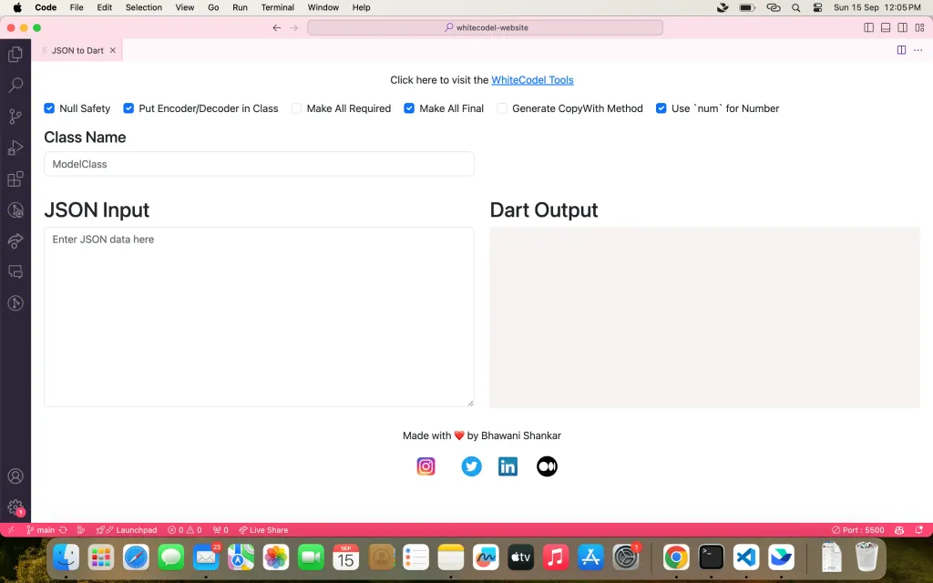 WhiteCodel JSON to Dart Extension